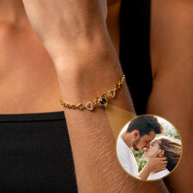 Hearts Personalized Photo Bracelet - Personalized Gift for Women - Custom Jewelry For Her - Custom Bracelet Picture - Personalised Photo Gift Bracelet Gold Brother & Sisters